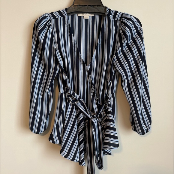 Loft Blue Striped Wrap Tie Top - Picture 4 of 9